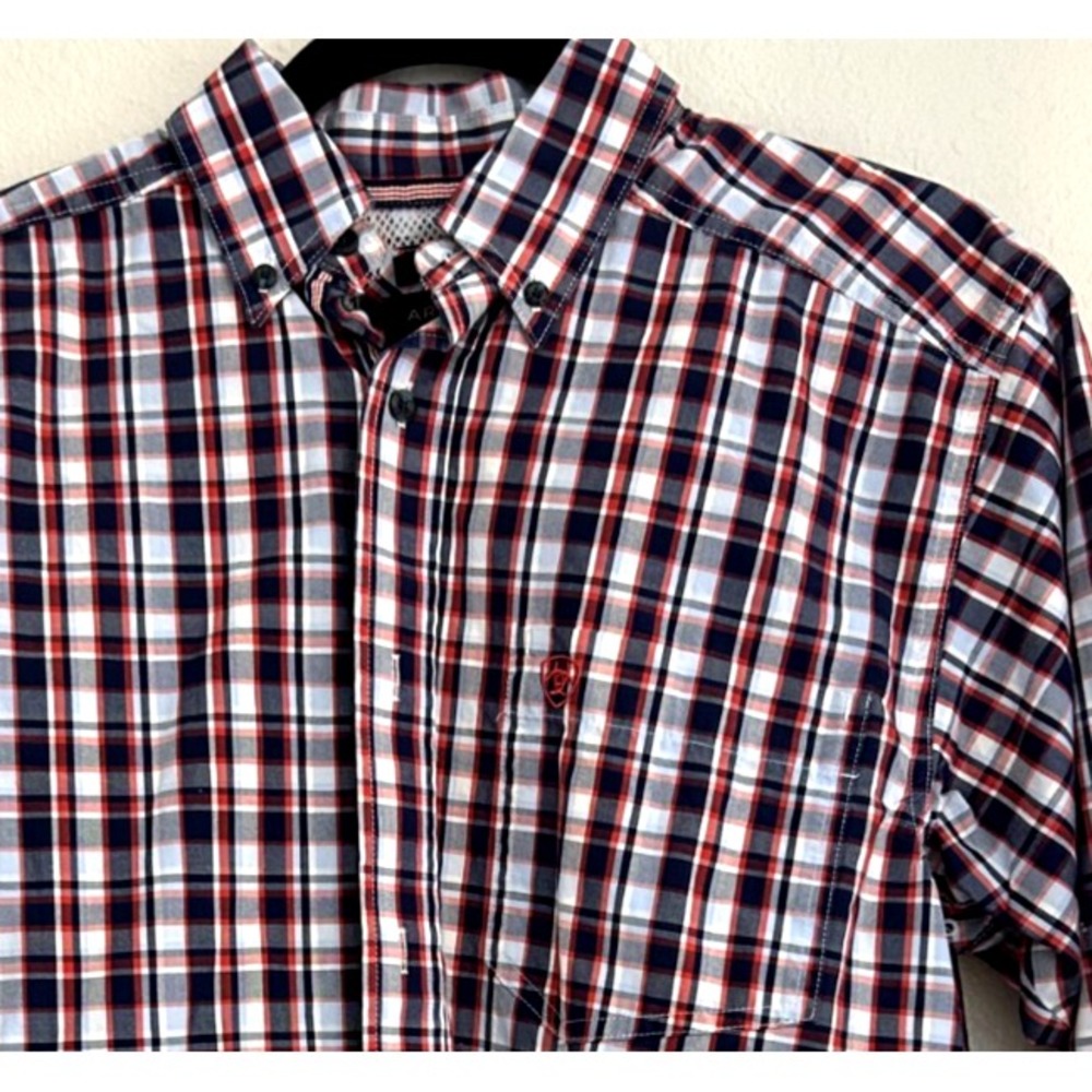Ariat Pro Series Shirt Mens‎ Blue Red Plaid Button Up Long Sleeve MEDIUM Flint